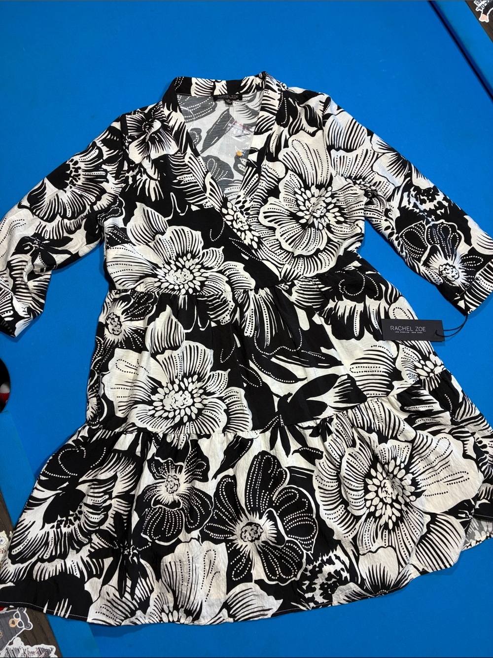 Rachel Zoe Black and White Floral Flowy Midi Dress- NWT- Size M